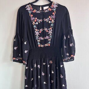Anthropologie Maeve Black Embroidered Dress